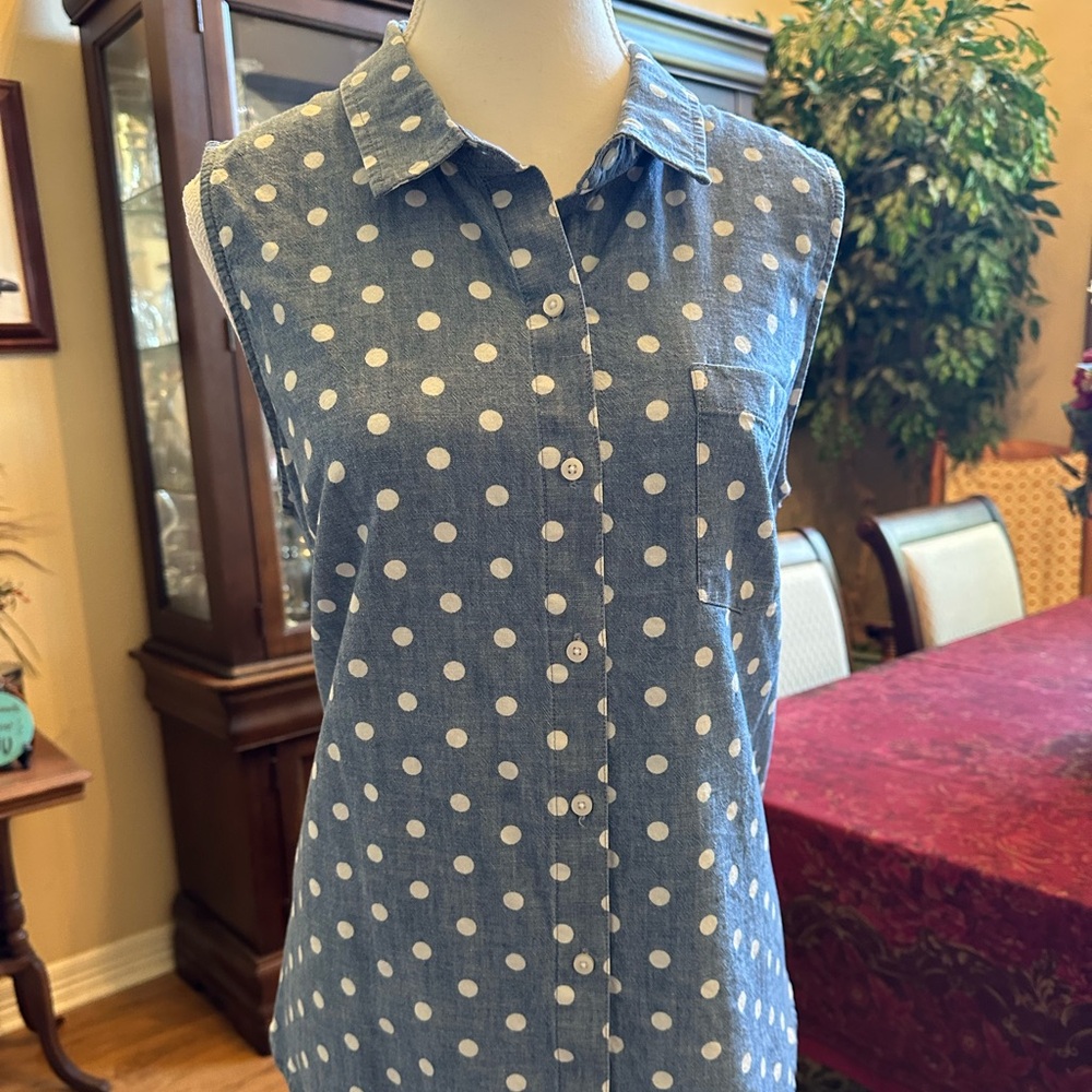 Tommy Hilfiger Blue Polka Dot Sleeveless Button-Up